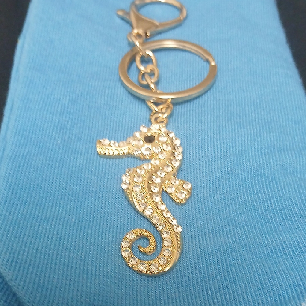 Goldtone And Rhinestone Seahorse Bagcharm/Keychain NWOT